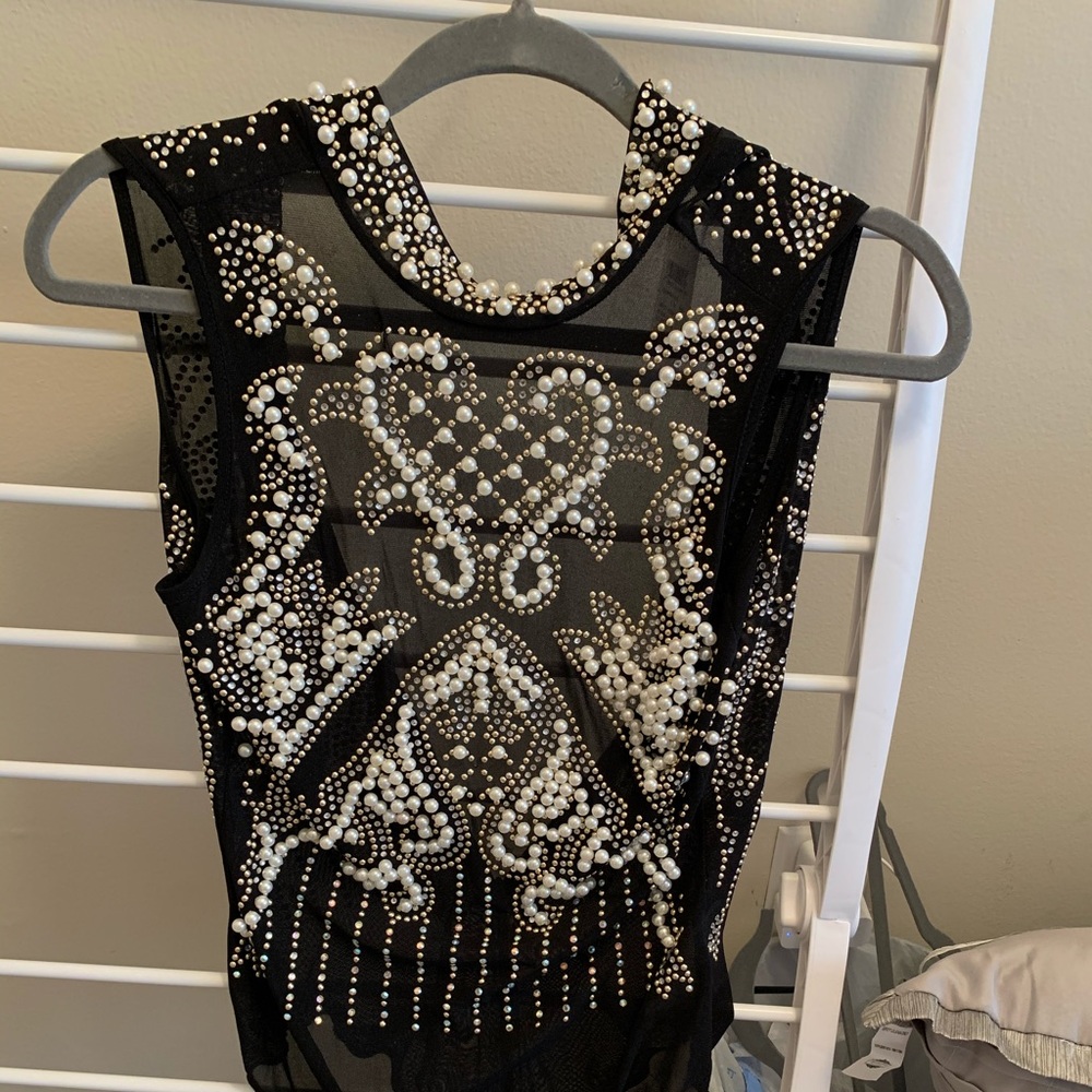 Pearl embellished body suit